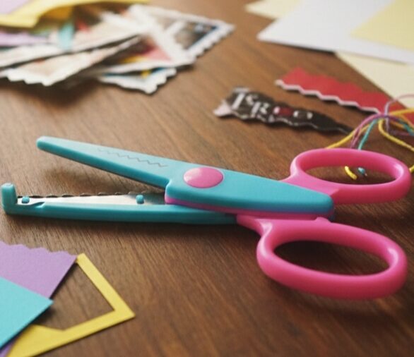 Paper scissors with sharp stainless steel blades and ergonomic handle