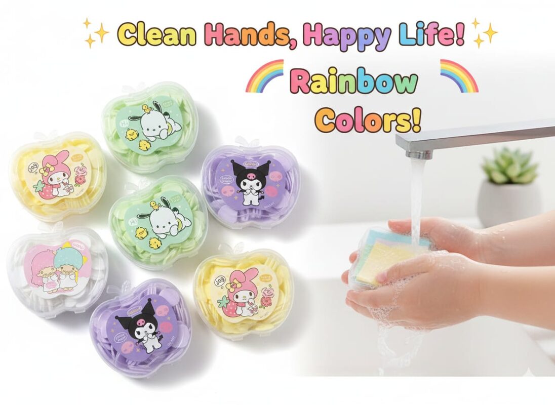 Paper mini soap sheets in portable travel case